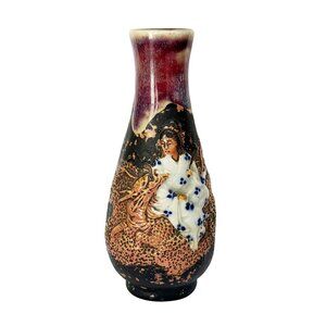 Artist Signed Antique Japanese Sumida Gawa Vase: Figure with Dragon, 1890s